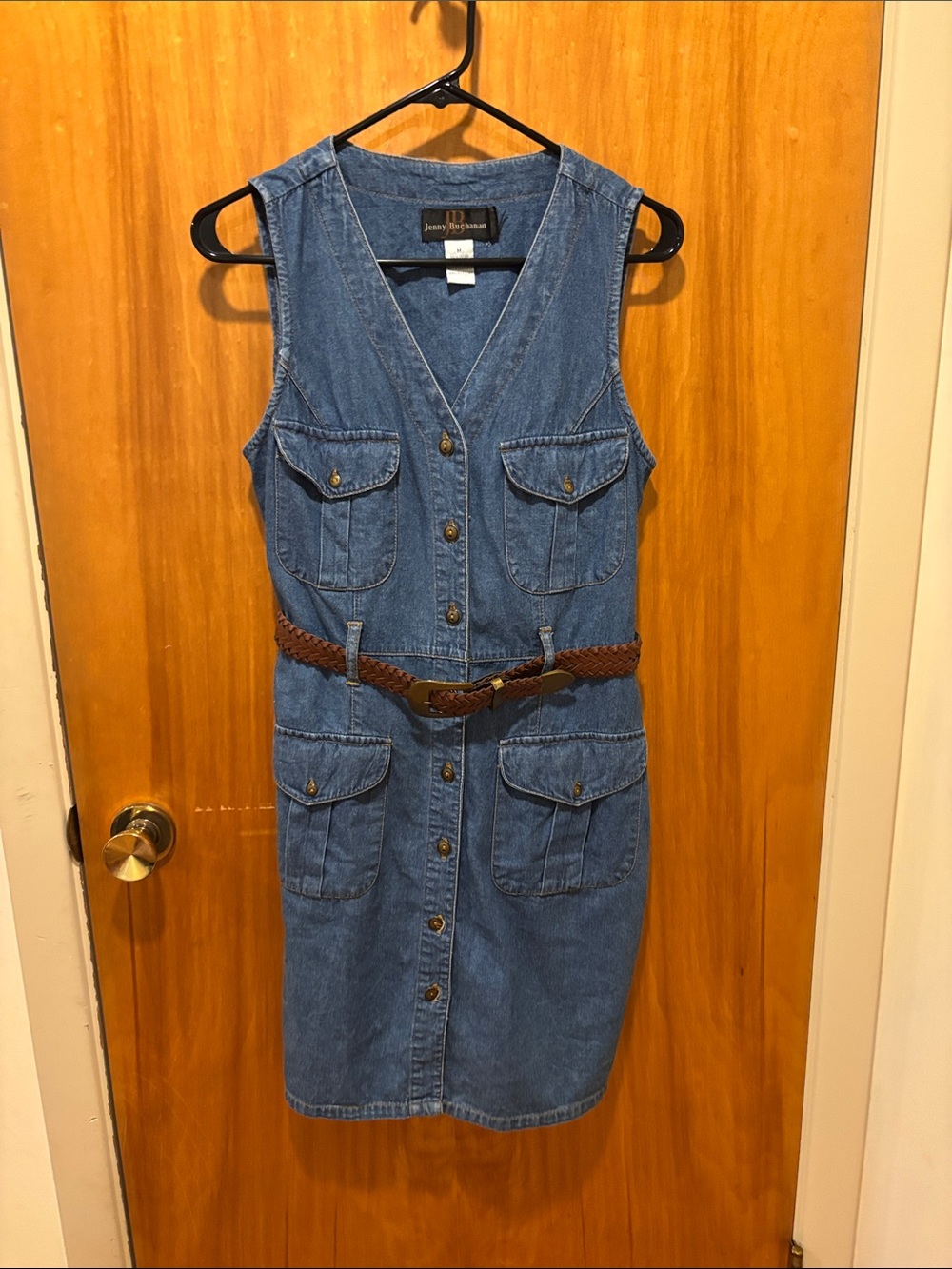 Jenny Buchanan Sleeveless Denim Midi Dress in Blue with Braided Belt